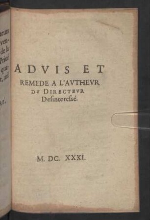 Advis Et Remede A L'Avthevr Dv Directevr Desinteressé