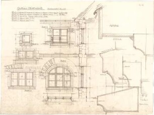 Fischer, Theodor; Marktredwitz; Baugenossenschaft Vereinigte Chamottfabrik, Wirtshaus - Fenster - Steinhauerarbeit (Ansichten, Schnitte,Details)