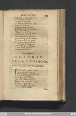 Réponse De Mr. de S. Evremond, A Mr. L'Abbe De Chaulieu.