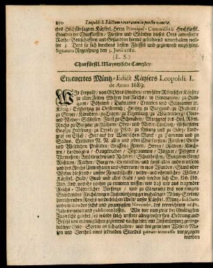Erneuertes Müntz-Edict Käysers Leopoldi I. de Anno 1689