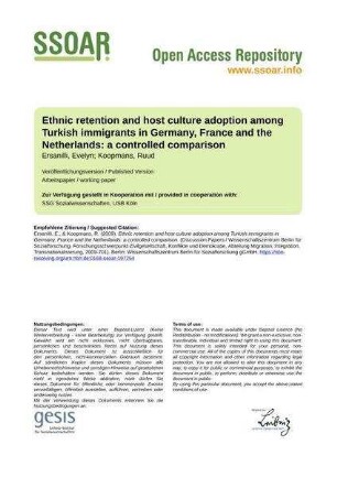 Ethnic retention and host culture adoption among Turkish immigrants in Germany, France and the Netherlands: a controlled comparison