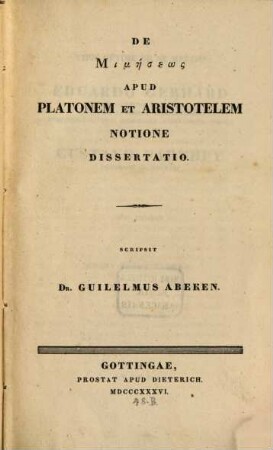 De mimēseōs apud Platonem et Aristotelem notione