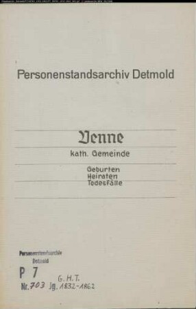 Kirchenbuchduplikate der katholischen Gemeinde (GHT 1832-1862). (Gemeinde: Katholische Gemeinde )