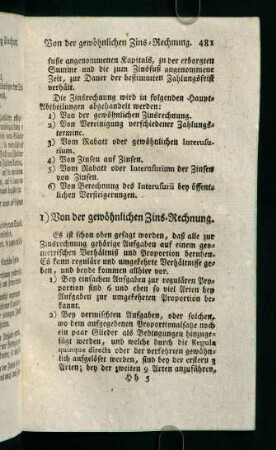481-530, Von der gewöhnlichen Zins-Rechnung