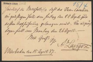 Brief an B. Schott's Söhne : 15.04.1887