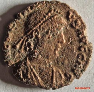 Römische Münze, Nominal Centenionalis, Prägeherr Gratian, Prägeort Lyon, Original