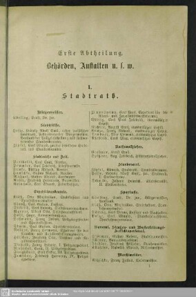 Erste Abtheilung. Behördenverzeichnis : Erste Abtheilung. Behörden, Anstalten u. s. w.,