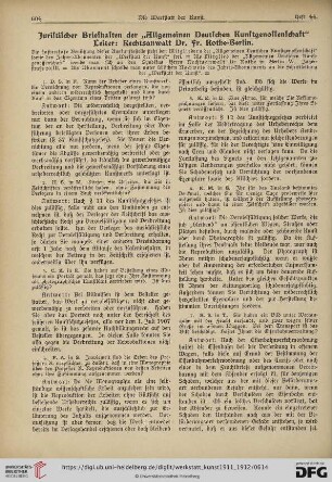 Juristischer Briefkasten der "Allgemeinen Deutschen Kunstgenossenschaft" Leiter: Rechtsanwalt Dr. Fr. Rothe-Berlin