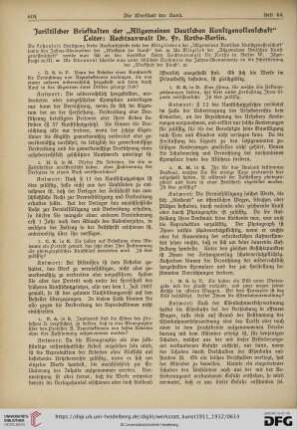 Juristischer Briefkasten der "Allgemeinen Deutschen Kunstgenossenschaft" Leiter: Rechtsanwalt Dr. Fr. Rothe-Berlin
