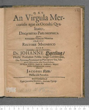 An Virgula Mercurialis agat ex Occulta Qualitate