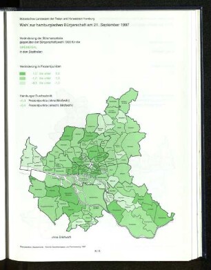 Veränderung der Stimmenanteile gegenüber der Bürgerschaftswahl 1993 für die GRÜNEN/GAL in den Stadtteilen