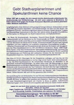 Flugschrift: Gebt StadtverplanerInnen und SpekulantInnen keine Chance, 1991