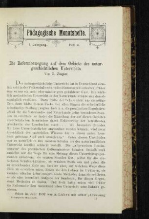 ¬Die¬ Reformbewegung auf dem Gebiete des naturgeschichtlichen Unterrichts