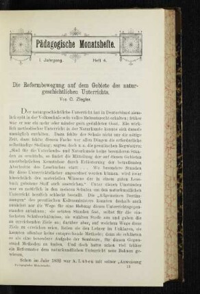 ¬Die¬ Reformbewegung auf dem Gebiete des naturgeschichtlichen Unterrichts