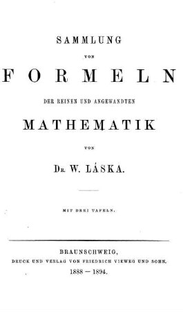 Sammlung von Formeln der reinen und angewandten Mathematik