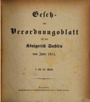 Gesetz- und Verordnungsblatt für das Königreich Sachsen. 1874