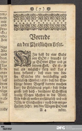 Vorrede an den Christlichen Leser.