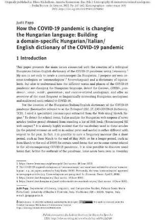How the COVID-19 pandemic is changing the Hungarian language: building a domain-specific Hungarian/Italian/English dictionary of the COVID-19 pandemic