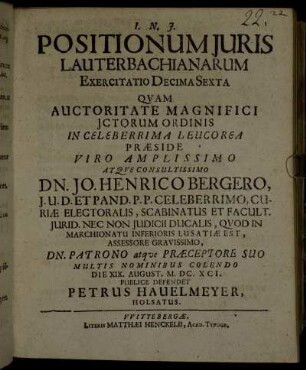 Positionum Juris Lauterbachianarum Exercitatio Decima Sexta
