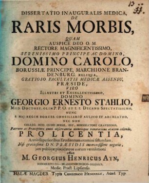 Dissertatio Inauguralis Medica, De Raris Morbis