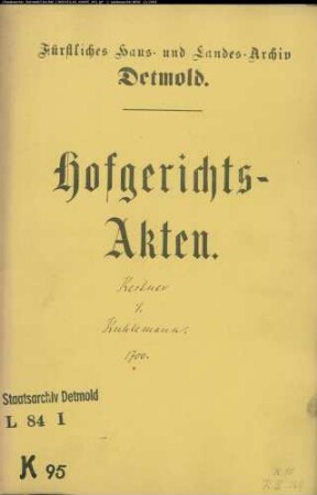 Kestner, Fiskals Witwe zu Bückeburg gegen Richter Culemann bzw. dessen Witwe - Schuldforderung
