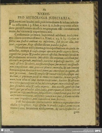 XXXIII. Pro Astrologica Iudiciaria