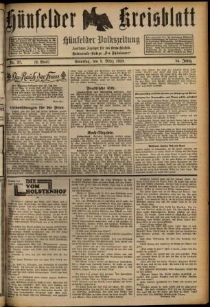 Zweite Ausgabe vom Samstag, den 09. März 1929.