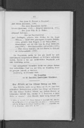 Eine Medaille auf den Altonaer Vertrag von 1689.