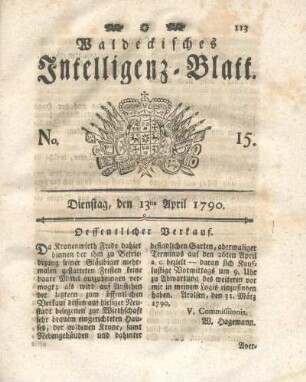 No. 15, Dienstag, den 13ten April 1790
