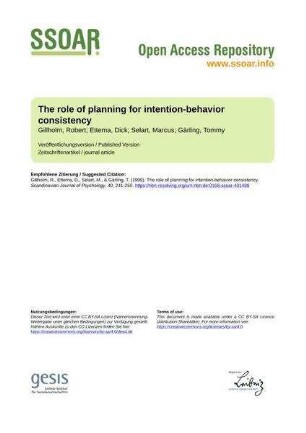 The role of planning for intention-behavior consistency
