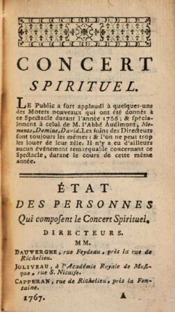 Les spectacles de Paris, ou calendrier historique & chronologique des théâtres. 16. 1767