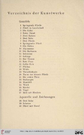 Verzeichnis der Kunstwerke