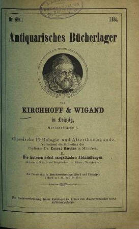 Antiquarisches Bücherlager von Kirchhoff & Wigand in Leipzig. 694. 1884