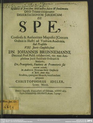 Dissertationem juridicam: De spe