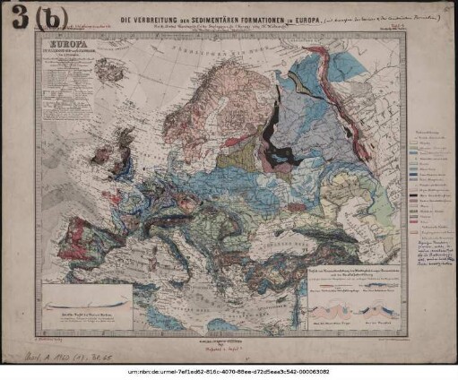 Die Verbreitung der Sedimentären Formationen in Europa : [gedruckte Karte mit handschriftlichen Eintragungen] 