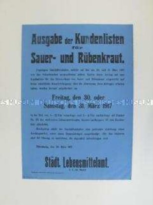 Maueranschlag zur Regulierung des Ausgabe von Kraut