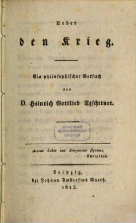 Ueber den Krieg : Ein philosophischer Versuch