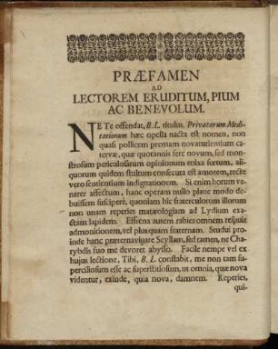 Præfamen ad Lectorem Eruditum, Pium ac Benevolum.