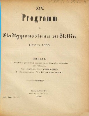 Programm : Ostern .... 1887/88