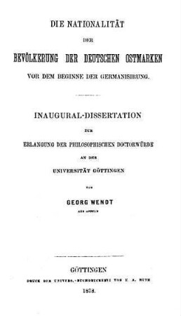 Die Nationalität der Bevölkerung der deutschen Ostmarken vor dem Beginne der Germanisierung