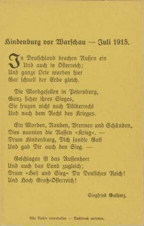 Hindenburg vor Warschau - Juli 1915.