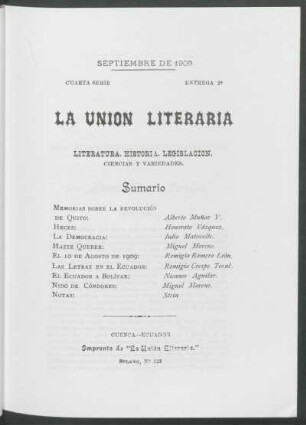 Entrega 3, Septiembre de 1909