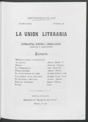 Entrega 3, Septiembre de 1909