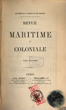 Revue maritime et coloniale. 13. 1865