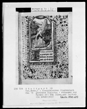 Stundenbuch — Johannes auf Patmos, Folio 13recto