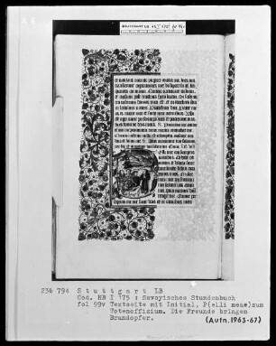 Liber horarum — Initiale P (elli meae) mit Job erhält seine Herde zurück, Folio 99verso