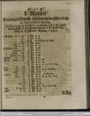 I. Register Derjenigen Schrifft-Stellen, die da sind erklähret oder erläutert worden