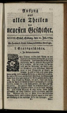 XXVIII. Stück, Coburg, den 11. Jul. 1759.