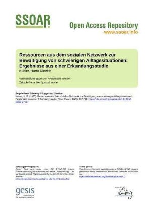 Ressourcen aus dem sozialen Netzwerk zur Bewältigung von schwierigen Alltagssituationen: Ergebnisse aus einer Erkundungsstudie