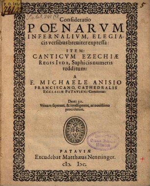 Consideratio Poenarvm Infernalivm, Elegiacis versibus breuiter expressa
